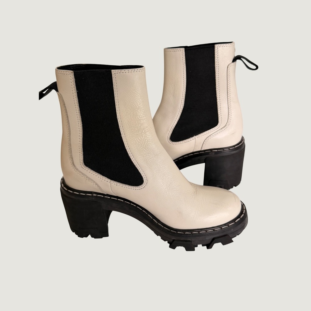 Rag & Bone Shiloh Ivory White Leather Platform Lug Sole Chelsea Boots Sz 8.5 39